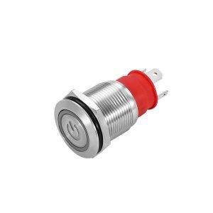 POWER icon Latching 19mm 10A 20A High current single illuminated waterproof stainless steel push button switch with wiring