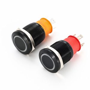 Latching 19mm 10A 20A High current single illuminated waterproof black anodized aluminium push button switch with wiring