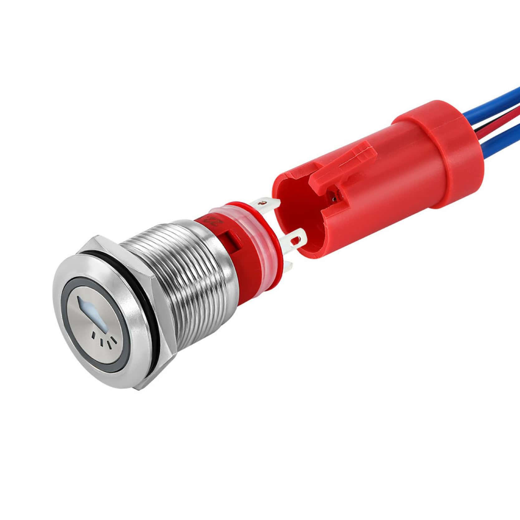 UNDERWATER LIGHT icon Latching 19mm 10A 20A High current single illuminated waterproof stainless steel push button switch with wiring