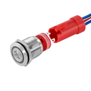 HORN icon Momentary 19mm 10A 20A High current single illuminated waterproof stainless steel push button switch with wiring