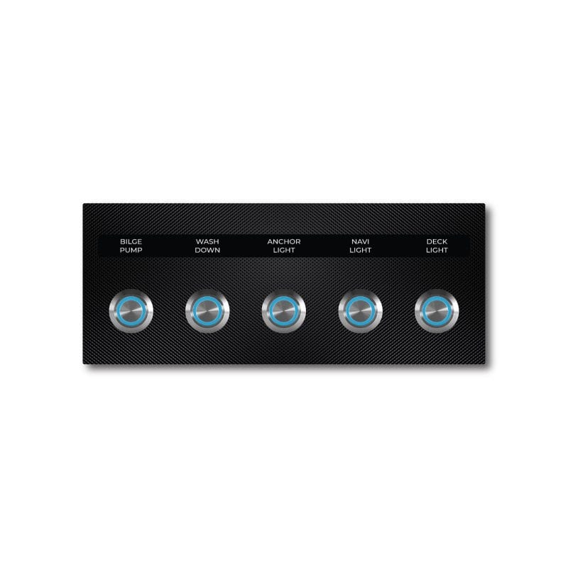 Marine Switch Panel ARTEX BLACK 3D with 5 SS Blue Switches - Image 2
