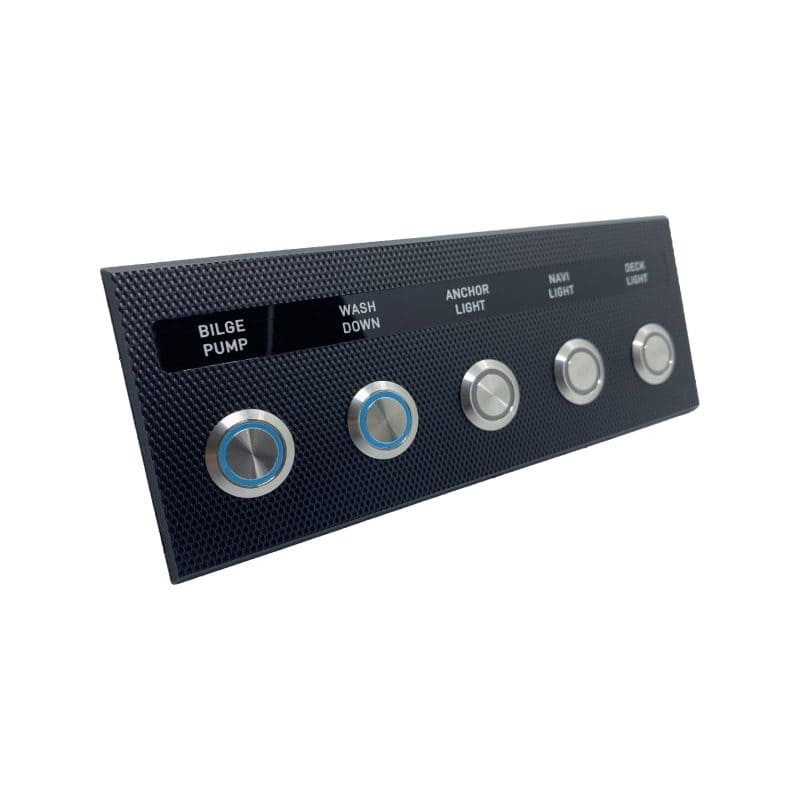 Marine Switch Panel ARTEX BLACK 3D with 5 SS Blue Switches